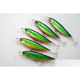 Baits Lures Wholesale Lot 12 Fishing Lure Minnow Crankbaits Hand Hooks Bass 12.3G/10 Cm Green Drop Delivery Sports Outdoors Dh8Nz