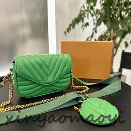 Luxury Women's Shoulder bag Designer Chain bag Leather Mailman Bag Tote Bag Removable small round purse Vintage gold hardware High quality V104278 Lotus Green