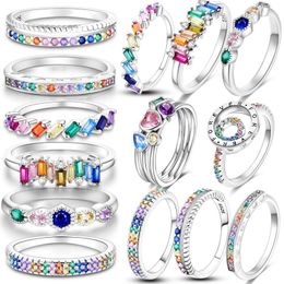 Wedding Rings Colourful Cubic Zirconia Rings Luxury Finger Rings for Women Teens Original Design Party Wedding Jewellery Silver Colour 230706