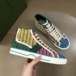 Luxury the grid high top Tennis 1977 sneakers men women nylon canvas shoes 77 embroidery Green and red Web stripe shoe sport trainer 02