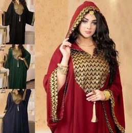 Abiti casual Dubai Abiti da sera di lusso Donna Abaya Dubai Turchia Islam Kaftan Musulmano Africano con cappuccio Abito a figura intera Robe Djellaba Femme