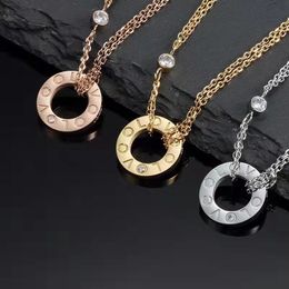 Fashion Necklaces LOVE necklace luxury Designer Jewellery party Sterling Silver double rings diamond pendant Rose Gold necklaces for women long chain Jewellery