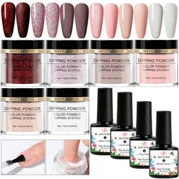 Nail Glitter MEET ACROSS Dipping Powder Starter Set Liquid Kit Glitter Powder Dust Natural Dry Witout Cure Dip Powder Nails Kit For Manicure 230705