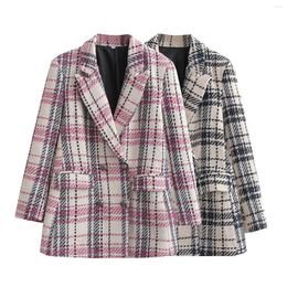 Women's Suits Women's Tailoring Blazer Double Breasted Houndstooth Coat Long Female Outerwear Chic Vestes Ladies Clothing Designer