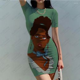 Casual Dresses 2023 Summer Fashion Women's 3D Printing Colourful Portrait Temperament Sexy Style Tight Round Neck Short Sleeve Dress