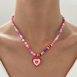 Pendant Necklaces Bohemian Colorful Soft Pottery Love Necklace For Women Lovely Sweet Candy Color 2023 Jewelry Accessories