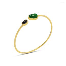 Bangle Fashion Green Colour Agate Stone Cuff Bracelets For Women Charm Stainless Steel Men Bangles Wrist Boho Jewellery