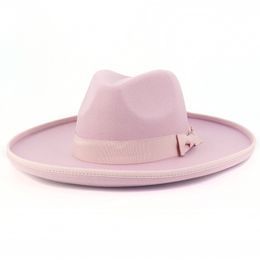 New Crimping Design Wool Fedora Hat For Women Man Panama Trilby Felt Hat Fascinators Pink Wedding Decoration Jazz Cap