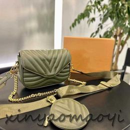 Luxury Women's Shoulder bag Designer Chain bag Leather Mailman Bag Tote Bag Removable small round purse Vintage gold hardware High quality V104278 olive-green