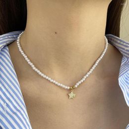 Pendant Necklaces Gold Colour Star Imitation Pearl Necklace For Women Stainless Steel Clasp Cute Collars