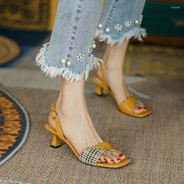 Sandals French Style Square Head Heteromorphic Heel Women's 2023 Summer Rome Buckle Strap Temperament Woman High Heels