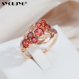 SYOUJYO Red Shiny Natural Stone Rings For Women 585 Rose Gold Color Elegant Vintage Bride Wedding Jewelry Family Party Best Gift
