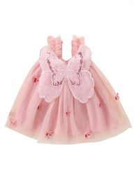 Girl Dresses Baby Floral Print Sleeveless Tutu Dress With 3D Butterfly Wing Detail For Summer Beach Wedding And Princess Party