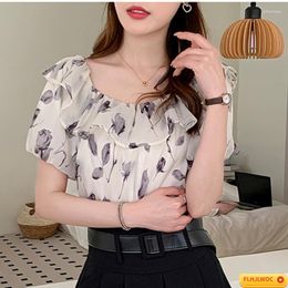 Women's Blouses 5516 Summer Korea Chic Tops Blusas FLHJLWOC Design Japan Girls Cute Sexy Floral Print Short Ruffles Off Shoulder Women