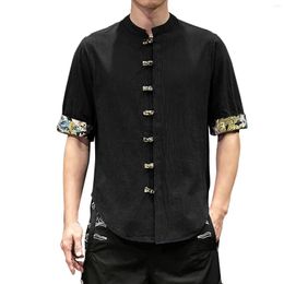 Men's T Shirts Long Button Down Shirt 50s Clothes Men Fashion Spring And Summer Casual Short Sleeved Lapel Solid Colour Lace Blouse