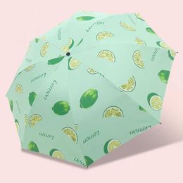 Umbrellas Women Fruits Printing Umbrella UV Protection Windproof dents Sweet Folding Chuva Outdoor Travel Sun Umbrellas