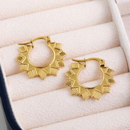 Stud Trendy Sun Shape Earrings Stainless Steel Golden Color Ear Buckle Circle Hoop Earrings for Women Creative Jewelry 230706