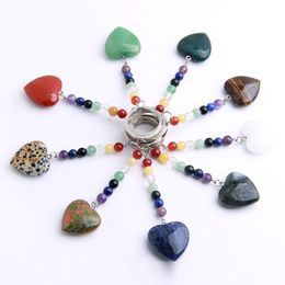 Rainbow Colour Natural Stone Heart Shape Keychain Handbag Decorate Jewellery for Gift