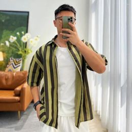 Men's Casual Shirts Vacation Striped Shirt Fashion Trend Sexy Streetwear Short Sleeve Top Summer Lapel Blouses LGBT Clothing