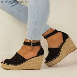 Dress Shoes Women's Sandals Ankle Straps Wedge Shoes Women's Summer Shoes Grass Toes Platform Sandals High Heels Z230711