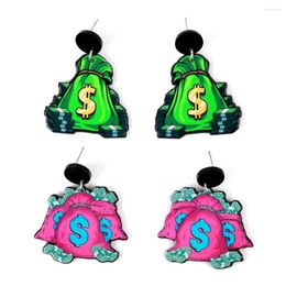 Dangle Earrings 2023 Funny Acrylic Dollar Bill Paper Money Bag Drop For Women Cute Cash Rose Pendant Earring Jewellery Gifts