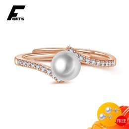 Fashion Pearl Rings 925 Silver Jewelry with Zircon Gemstones Open Finger Ring Fine Accessories for Wedding Engagement Party Gift