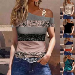 2023 Summer short sleeved metal button printed top T-shirt for women cotton blouse t ladies shirts woman clothes Plus size