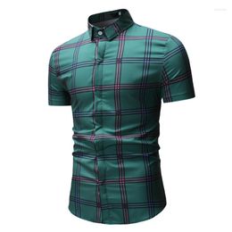 Men's Casual Shirts 2023 Check Slim Short Sleeve Shirt Plaid Leisure M-3XL Clothing