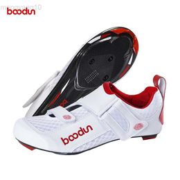 Cycling Footwear BOODUN cross-border carbon fiber sole cycling shoes mesh breathable upper triathlon cycling shoes road bike lock shoes HKD230706