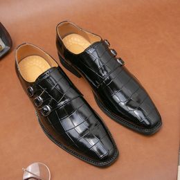 Men's Fashion Black Dress Shoes Handmade Derby Dress Leather Shoes White Gentleman Monk Shoes Pointed-Toe Wedding Shoes
