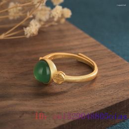 Cluster Rings Green Jade Ring Women Gifts Natural Amulet Charm Jewellery Chalcedony Gemstone Fashion Zircon Crystal 925 Silver