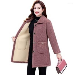 Women's Fur 2023 Winter Imitate Lamb Wool Jacket Women Fashion Loose Middle-Aged Single-Breasted Thicken Warm Coat Female Casual Tops