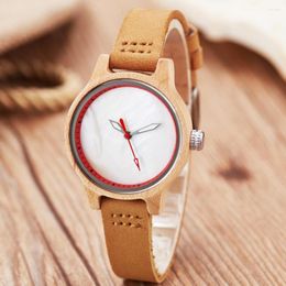 Wristwatches Fashion Simple Design Wood Watches Women Quartz Casual Wooden Color Leather Strap Female Watch