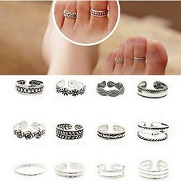 9Pcs Bohemia Foot Ring Open Adjustable Toe Rings Wave Pattern Alloy Ring Adjustable Rings Set for Women Beach Foot Jewellery Set