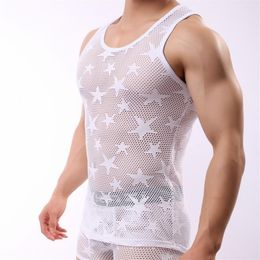 Men's Tank sets man fashion sexy gay home underwear Sexy mesh perspective vest black white star star mesh breathable Tank Top235s