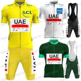 Cycling Jersey Sets TDF Team UAE Set Short Sleeve Green Yellow Clothing Road Bike Shirts Suit Bicycle Bib Shorts MTBWear 230706