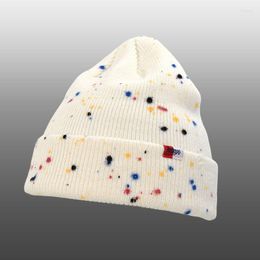 Ball Caps 2023 Fall Hand Painted Knitted Hat High Street Coloured Splash Ink For Men Retro Warm Casual