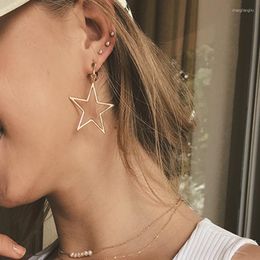 Dangle Earrings Korean Fashion Gold Sliver Colour Big Hollow Star For Women Girl Simple Statement Long Drop Gift