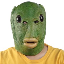 Party Masks Adult Funny Ugly Green Fish Mask Latex Cosplay Party Halloween Alien Headwear Party Horror Spoof Supplies 230706