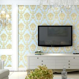 Wallpapers European Damask Floral Self-adhesive Wall Papers Roll For Living Room Bedroom Walls Sticker Blue Beige Vinilos Pared Contact