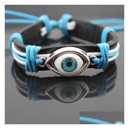 Charm Bracelets Fashion Uni Leather Weave Women Turkey Blue Evil Eye For Mens Pu Rope Chain Diy Jewellery Drop Delivery Dh5Fl