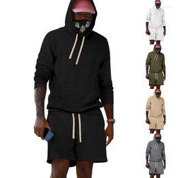 Men's Tracksuits 2023 Sportswear Suit Loose Solid Color Hooded Sports And Leisure Checkered Long-sleeved Shorts