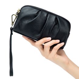 New 2021 Versatile Lady Wallet Contrast Color Key Ring Chain Style Real Top Layer Cow Leather Zipper Coins Pocket Purse