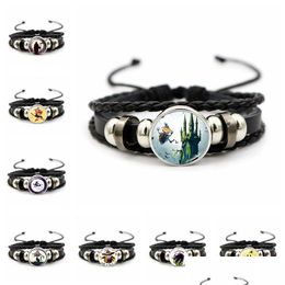 Charm Bracelets Halloween 18Mm Snap Button For Women Men Witch Bat Braided Leather Rope Bangle Fashion Diy Jewellery Gift Drop Delivery Dh60L