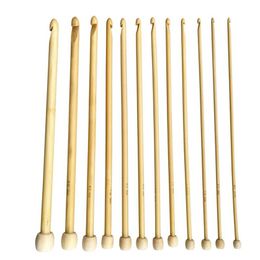 Sewing Notions & Tools 12Pcs Set 25Cm Natural Colour Bamboo Single Pointed Afghan Tunisian Crochet Hooks Needles215p