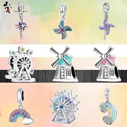 For pandora charm 925 silver beads charms Fashion Windmill Ferris Wheel Colourful Rainbow charm set Pendant