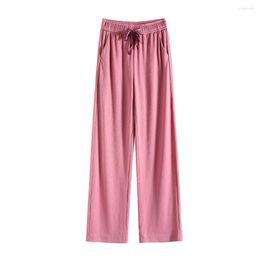Women's Pants 2023 Summer Drawstring Trousers Women Thin Elastic Band Waist Soft Wide-legged Long Loose White Green Pink