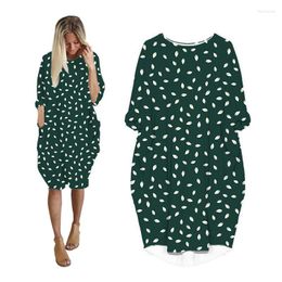 Casual Dresses Leaf Midi Womens Long Sleeve Korean Fashion Woman Clothing Streetwear Plus Size Ladies Clothes Female Dress Christmas