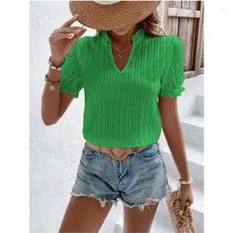 Women's Blouses Camisola Summer Fashion Top With Solid Black Ear Edge V-Neck Loose Casual Short Sleeve Shirt White Temperament Blosue