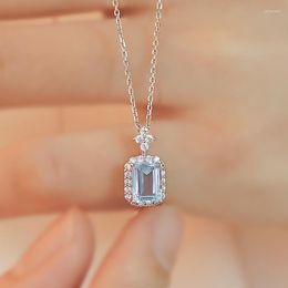 Chains 925 Sterling Silver Plated Light Blue Zircon Pendant Necklace Chain Luxury Designer Jewellery Vintage Wedding Party For Women